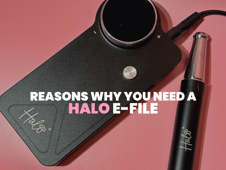 Pure Nails' Halo E-File laid out on table