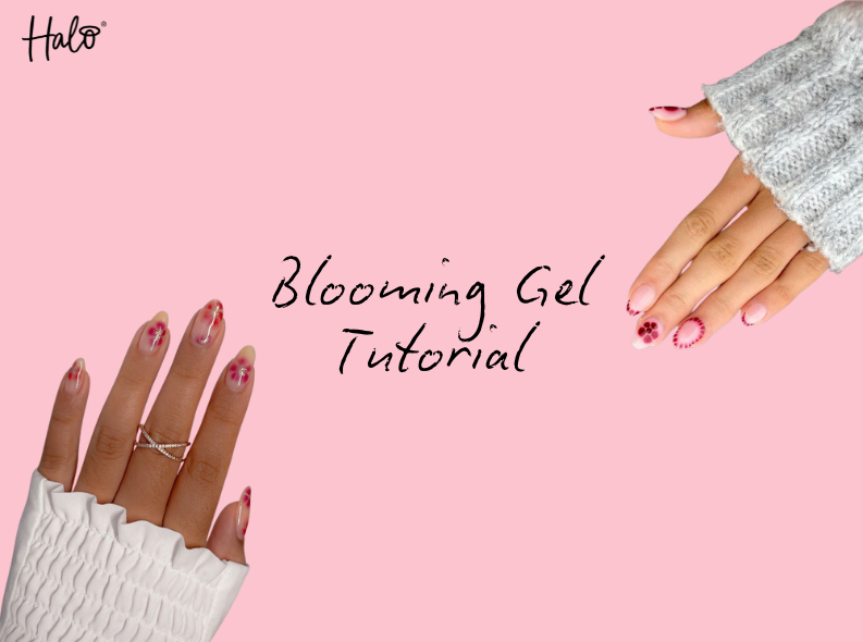 Two different pink and red nail sets using Pure Nails' Halo Gel Polish