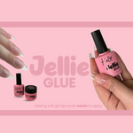 Pure Nails' Halo Jellie Glue bottle being displayed in front of pink background