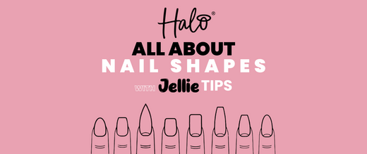 Illustration of different nail shapes on pink background