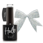 Product image and bow-shaped colour swatch of Pure Nails' HEMA-Free glitter gel polish in shade 'Frosty'
