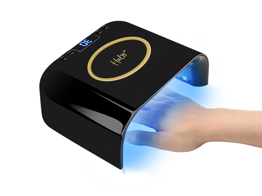 Pure Nails' Halo LED starter nail lamp showcasing nails curing