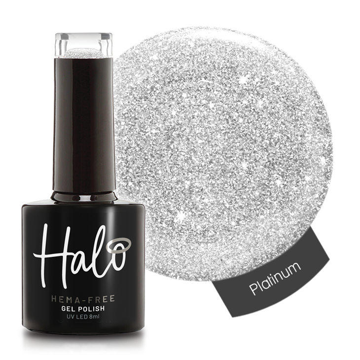 Product image of Pure Nails' Halo HEMA-Free glitter gel polish in shade 'Platinum'