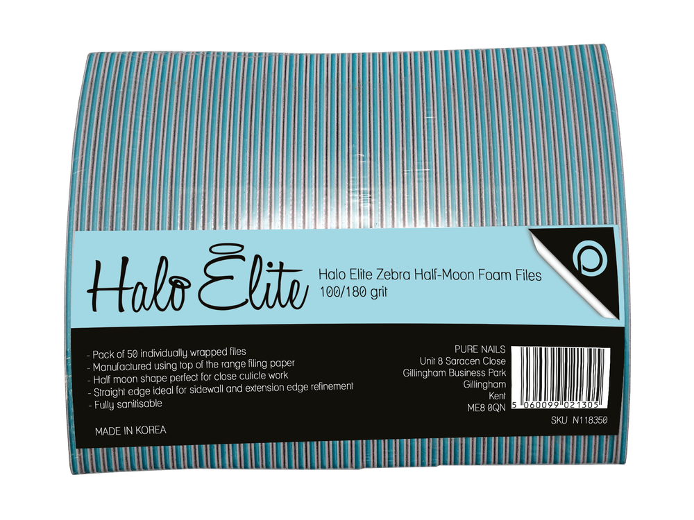 Halo Elite Félhold Zebra Reszelő 100/180 grit – egyenként csomagolt, 50 darabos csomag