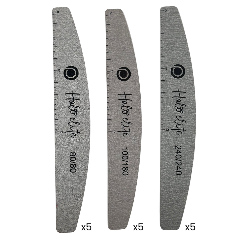 Halo Elite Zebra Félhold Reszelők Vegyes csomag 5 x 80/80, 5 x 100/180, 5 x 240/240 = 15 darabos