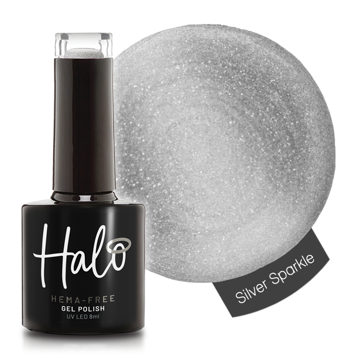 Product image of Pure Nails' HEMA-Free Halo glitter gel polish in shade 'Silver Sparkle'