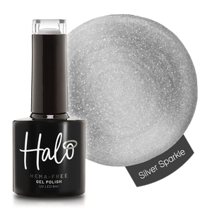 Product image of Pure Nails' HEMA-Free Halo glitter gel polish in shade 'Silver Sparkle'