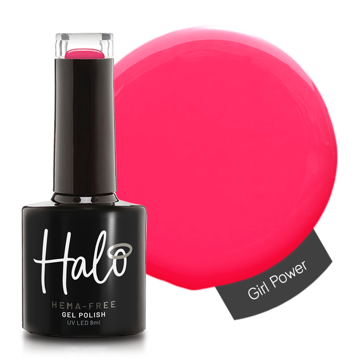Product image and colour swatch of the Pure Nails Halo gel polish shade 'Girl Power'