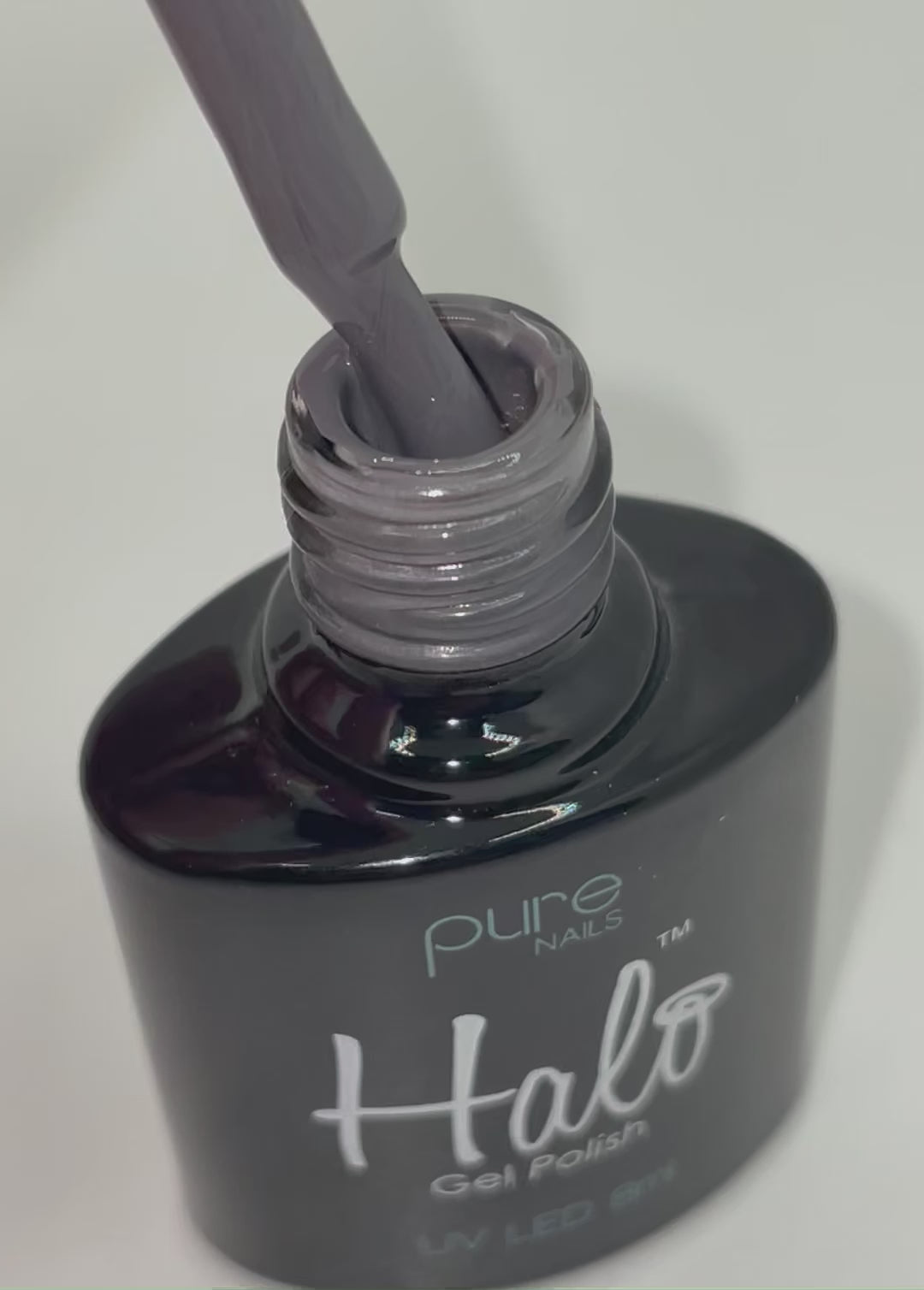 Product video of Pure Nails' Halo gel polish in shade 'Charcoal Grey'